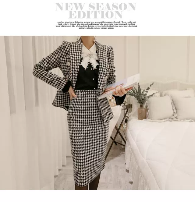 Houndstooth phù hợp với áo khoác nữ 2018 thu đông mới vest nữ hàn quốc