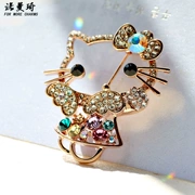 2019 mới Nhật Bản và Hàn Quốc kim cương đầy đủ dễ thương hello kitty Hello Kitty trâm cài pin rất phong cách