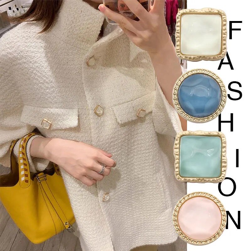 Mānu l Jelly Round large coat metal button Candy Color Square Matt Phnom Penh Sweater Jacket