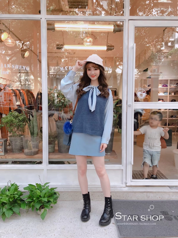 Áo vest cotton màu nữ hoang dã buông lỏng đan áo len mỏng tay không cổ tròn cổ áo vest nữ