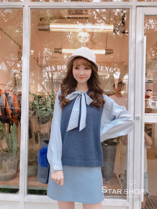 Áo vest cotton màu nữ hoang dã buông lỏng đan áo len mỏng tay không cổ tròn cổ áo vest nữ