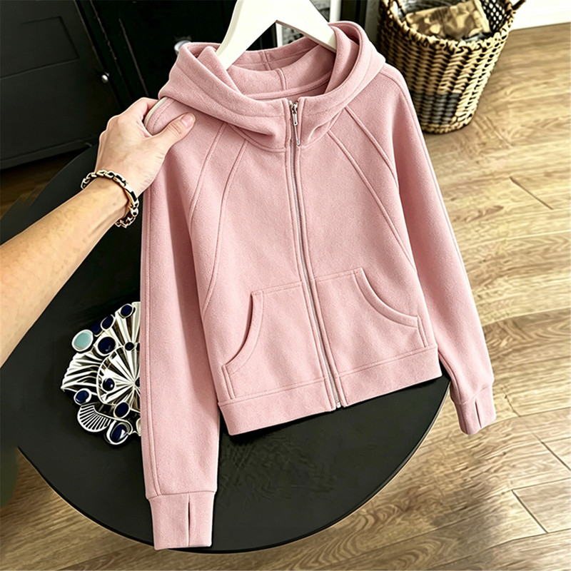 Women's Sweatshirt Jacket, Autumn 2026 New Style, Casual Sports Hooded Fleece Cardigan, Women's Short Top for Layering