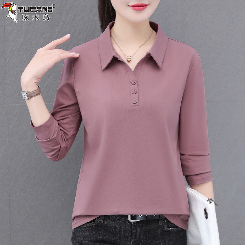 Long-Sleeved T-Shirt Women's Polo Shirt Spring and Autumn 2026 New Work Clothes Group Purchase Solid Color Casual Loose Lapel T-Shirt Top Long-Sleeved T-Shirt Women's Polo Shirt Spring and Autumn 2026 New Work Clothes Group Purchase Solid Color Casual Loose Lapel T-Shirt Top
