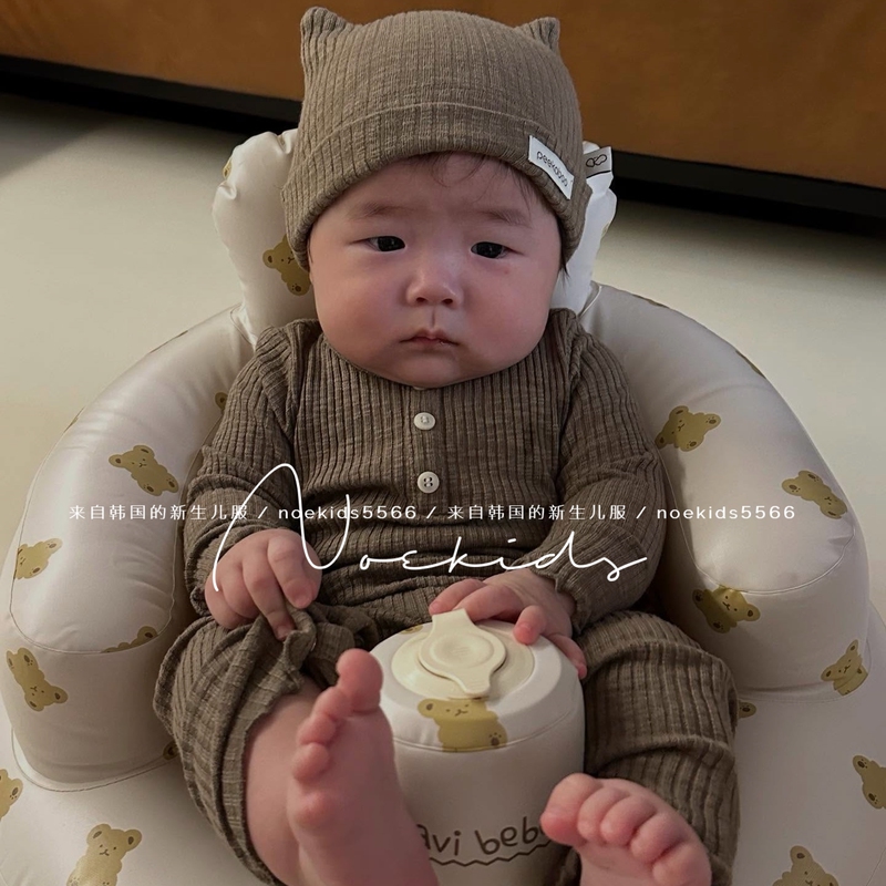 In-Stock Peekaboo Korean Noa Ribbed Modal Romper Soft and Comfortable Baby Loungewear with Hat ins