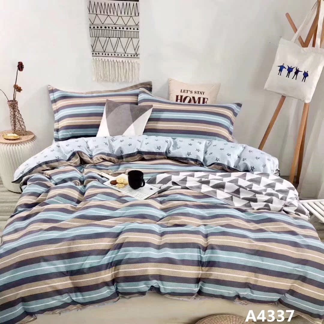 Blue card with its color striped summer linen canvas old coarse cloth Air-conditioned Room Bed Linen Bed with a pillowcase set to do-Taobao