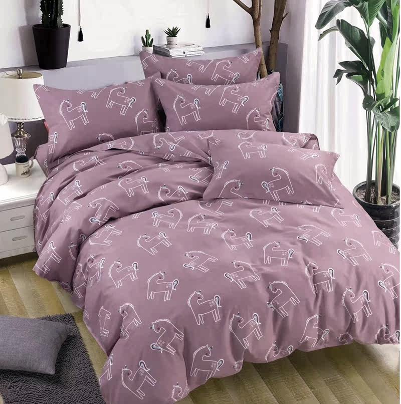 Purple coffee color cartoon unicorn pure cotton long-staple cotton bedding sheets bed cover quilt cover pillowcase four-piece custom-made