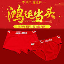 Big red life year les handsome T pure cotton unisex student tt wide edge solid color tide brand flat angle triangle large size womens underwear