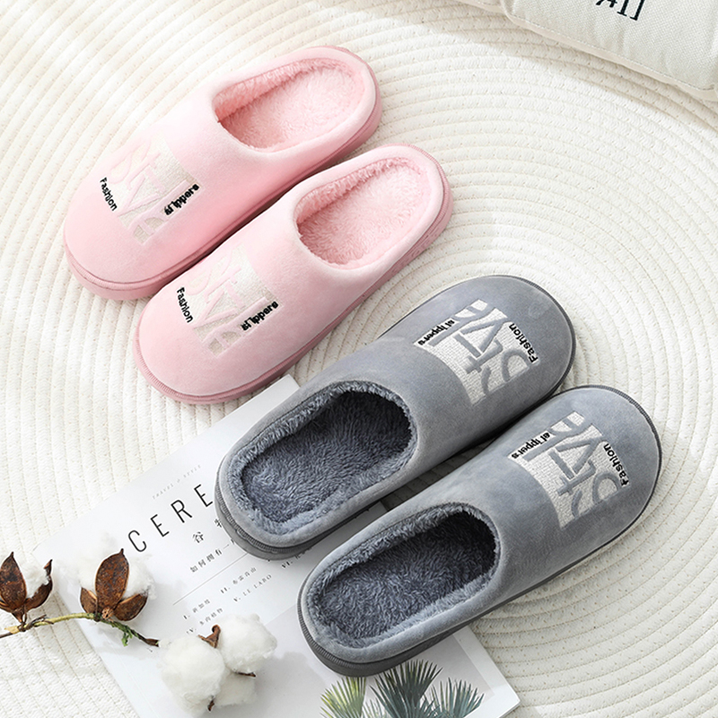 Cotton slippers women's home home thick bottom winter warm indoor household couple non-slip men's autumn and winter wool slippers men