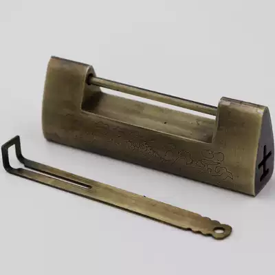 Copper lock through-opening padlock Old-fashioned ancient small key lock Antique pure copper key lock Chinese decorative ancient lock Retro bronze lock