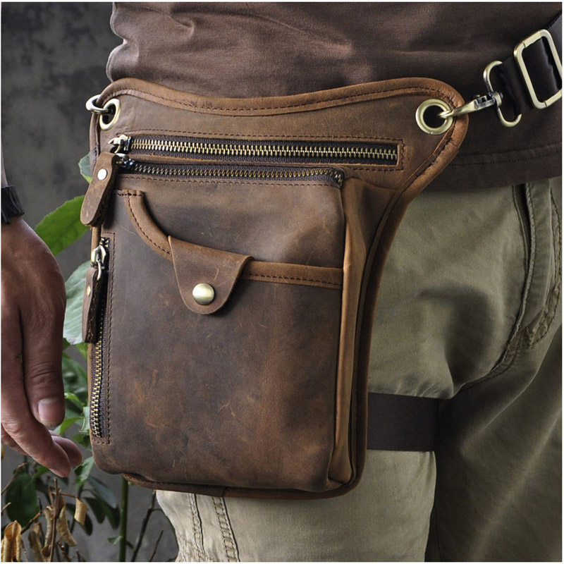 Genuine Leather Retro Riding Purse Harelocomotive Leg Bag Men Bull Leather Bag Motorcycle Inclined Satchel Knight Rider-Taobao
