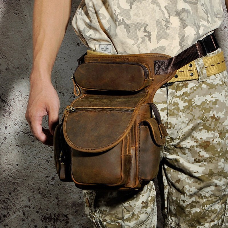Genuine Leather Leg Bag Men's Waist Bag Genuine Leather Bag Crossbody Bag Harley Rider Cycling Multifunctional Bag Men's Bag Calfskin Motorcycle