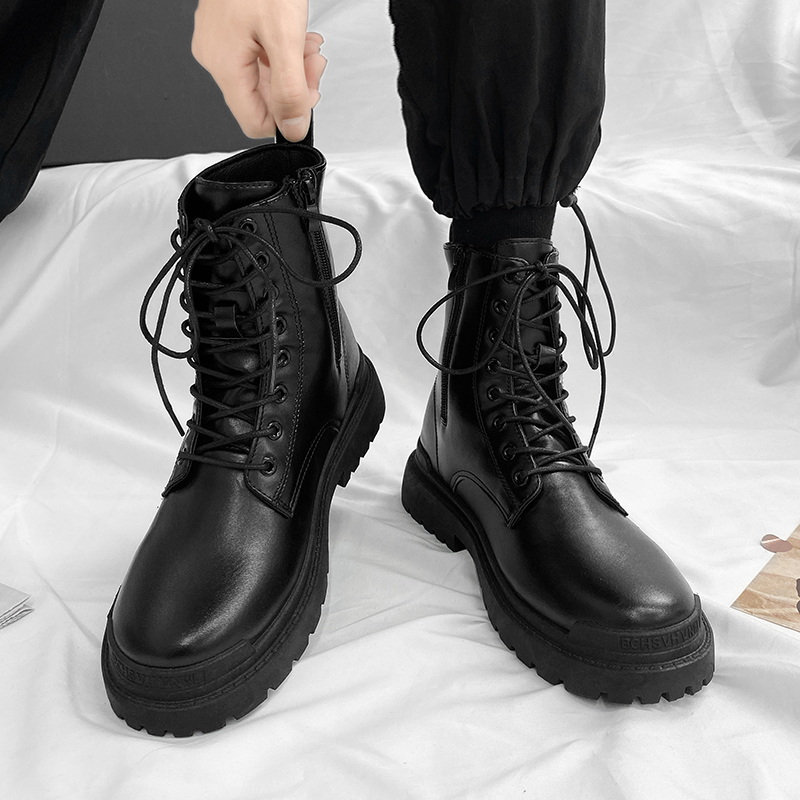 Ботинки Martin; мужские зимние мотоциклетные кожаные ботинки с высоким берцем в британском стиле; черные ботинки с боковой молнией в стиле ретро; уличные водонепроницаемые ботинки