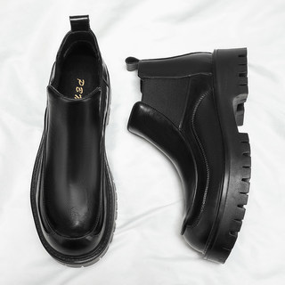 切尔西靴男冬季商务正装休闲厚底皮鞋男士一脚蹬英伦风增高马丁靴