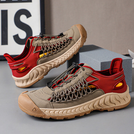 草鞋男款编织户外登山防滑涉水溯溪沙滩洞洞鞋男夏季休闲包头凉鞋