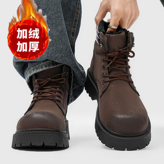 Ботинки Мартины, мужские зимние бархатные теплые хлопковые туфли, нишевые кожаные туфли с высоким берцем в американском ретро, модные высококачественные рабочие ботинки