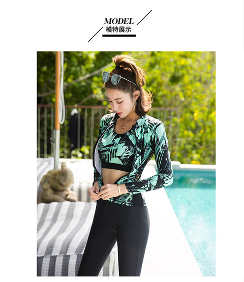 Bộ đồ lặn Hàn Quốc bốn mảnh nữ chia tay dài quần vest boxer đồ bơi thể thao khóa kéo che bụng đồ bơi 2 mảnh
