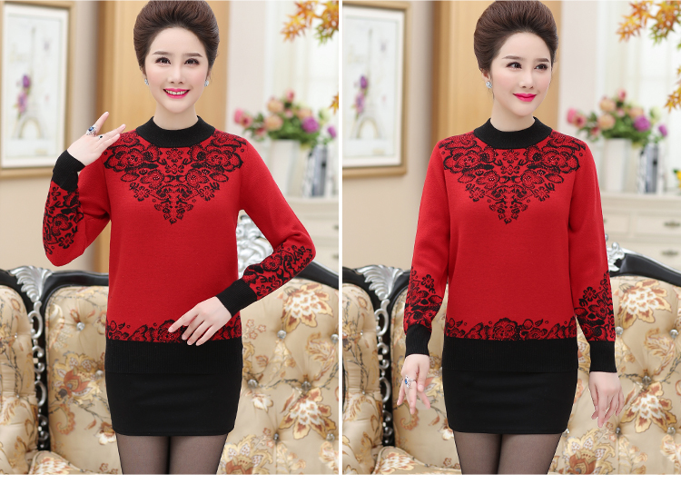 Áo len nữ mùa đông cổ cao áo len dày ấm áp cho mẹ mùa đông đan đáy áo len mới những bộ đồ mặc nhà thanh lịch tuổi trung niên