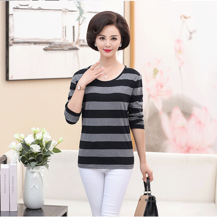 Áo sơ mi mẹ mùa thu cho phụ nữ trung niên mùa thu áo thun dài tay cotton mới áo sơ mi rộng size rộng áo kiểu trung niên sang trọng