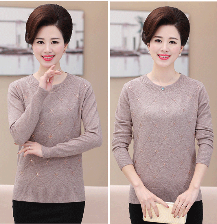 Áo len cho mẹ mùa thu và áo len mùa thu áo sơ mi mới trung niên của phụ nữ áo len mùa thu áo sơ mi dài tay thời trang trung niên nữ