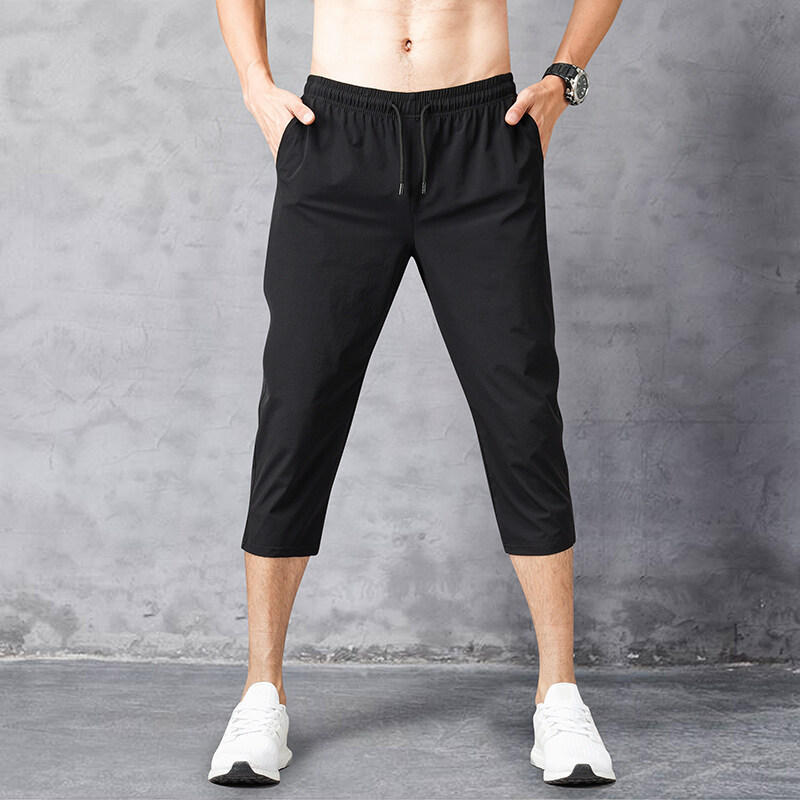 Summer Thin Men's Capri Pants Trendy 7/8 Pants Ice Silk Casual Mid-Length Pants Plus Size for Big and Tall Men 8/8 Pants