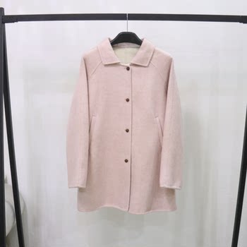 小个子双面羊毛大衣女中长款2024秋冬新款宽松显瘦翻领羊毛呢外套