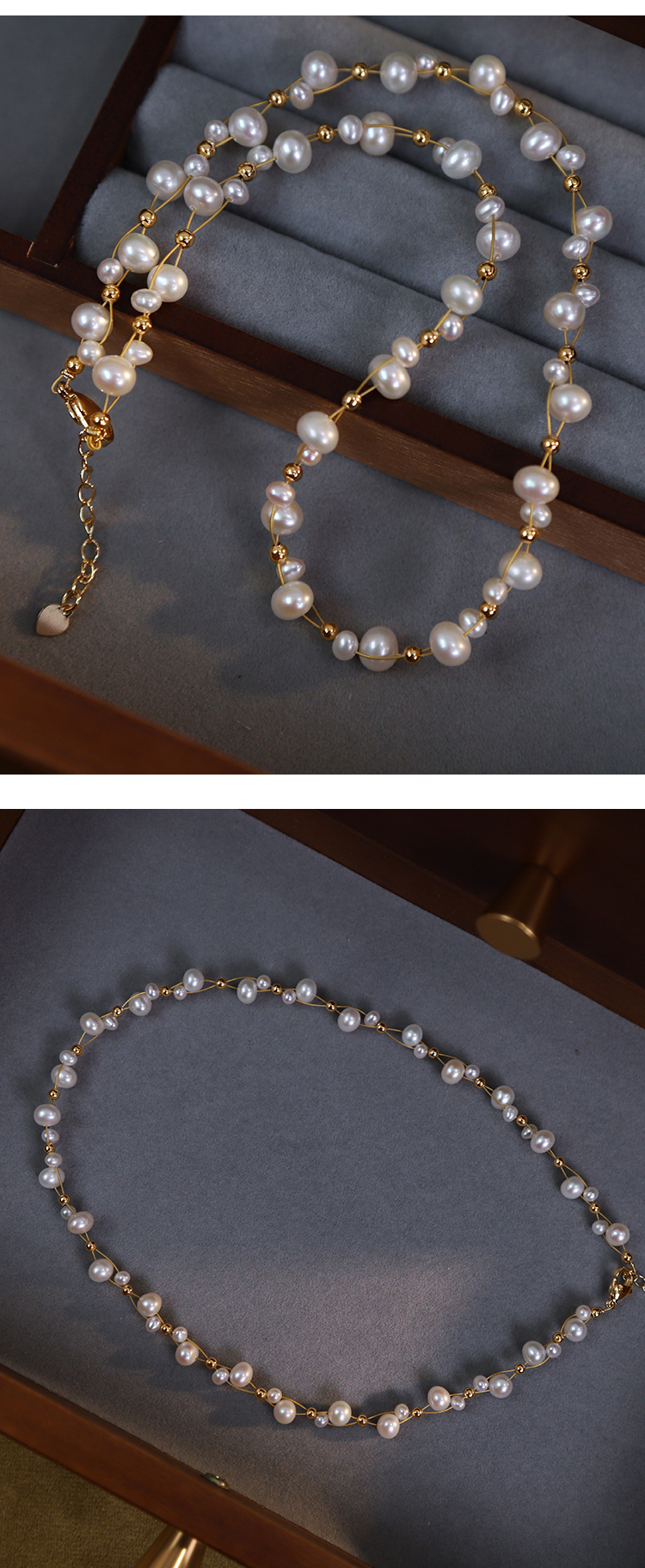 Freshwater Pearl Copper Freshwater Pearl Beaded Geometric Necklace display picture 3