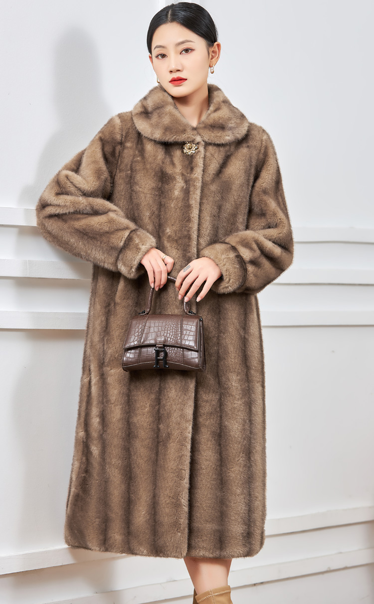 Mink Fleece Long Knee Mom Outfit Mink fur Coat Hooded womens lapel