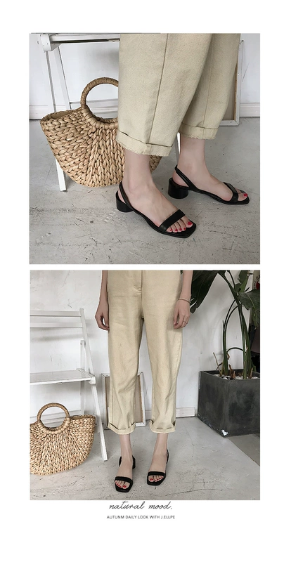 Mùa hè sang trọng đơn giản của Hàn Quốc 绊 thắt lưng đặt chân dép nữ hoang dã hở ngón từ thắt lưng mỏng với giày gót dày