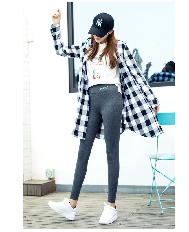 Quần legging nữ mặc mùa thu mới cotton cao eo chất béo MM cỡ lớn chân quần màu xám phần dài quần dài