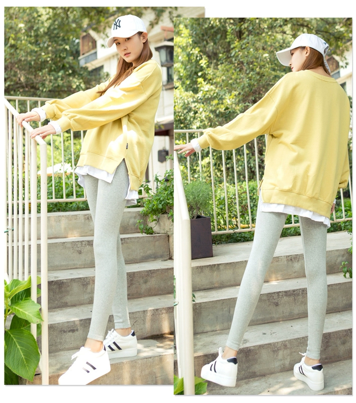 Quần legging nữ mặc mùa thu mới cotton cao eo chất béo MM cỡ lớn chân quần màu xám phần dài quần dài