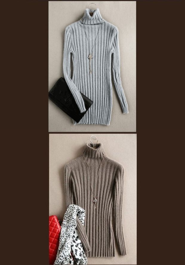 Áo sơ mi nhung nữ, áo len nhung, miệng cao cổ, phần dài, ngắn thon, dày, chạm đáy, đan áo len cashmere ấm áp áo khoác len nữ mỏng