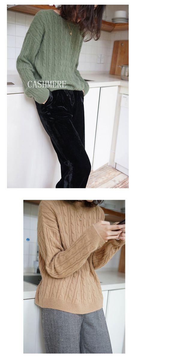 Mùa thu và mùa đông mới áo len cashmere dày nữ cổ tròn áo thun ngắn áo len rộng kích thước lớn len đan đáy áo thủy triều áo len cổ lọ