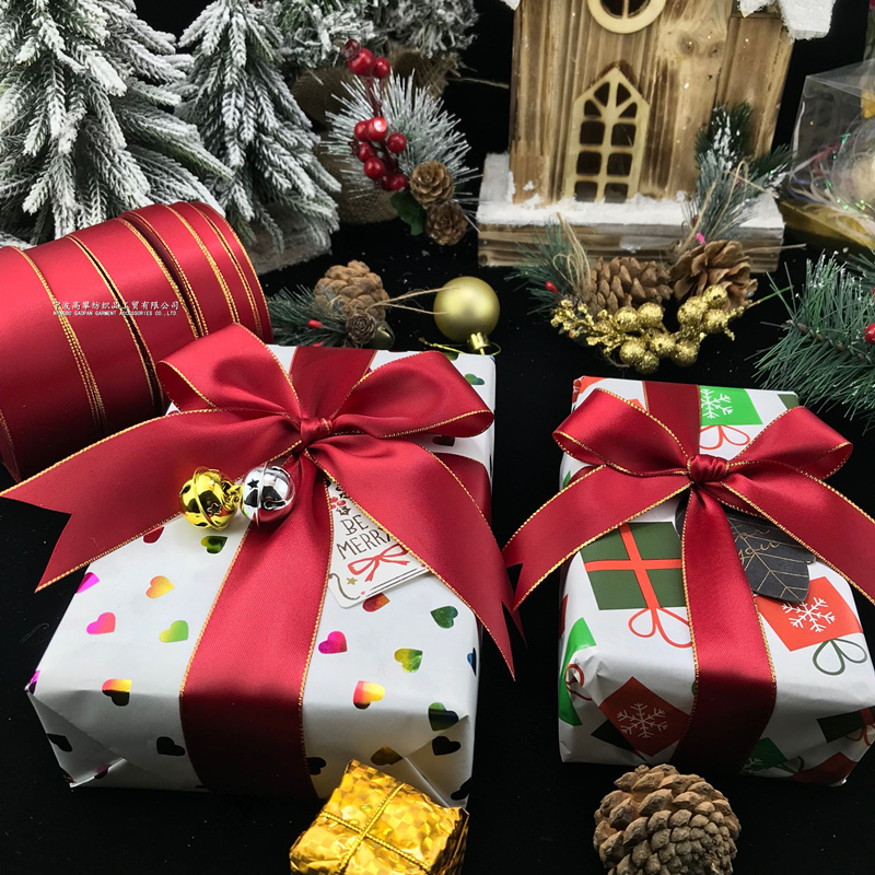 Double-sided encrypted wine red ribbon Red ribbon Gift packaging Candy box Ribbon headdress Hair band bow decoration