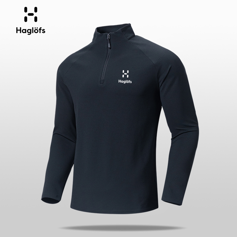 Haglofs Matchstick Spring and Autumn Stand Collar Long Sleeve Sweatshirt Men's Casual Sports T-Shirt Jacket Half-Zip Base Shirt