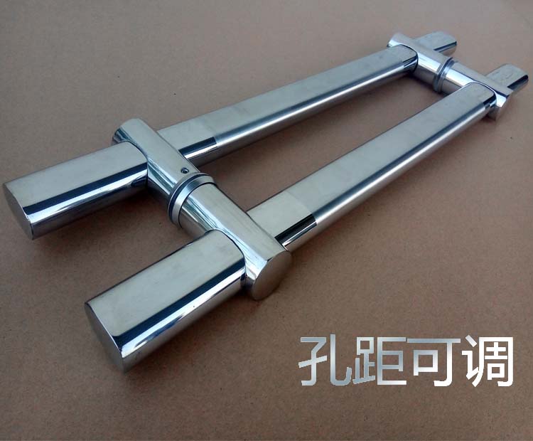 Glass door handle thickened stainless steel large handle iron door wooden door hole distance adjustable active foot flat tube start-point handle