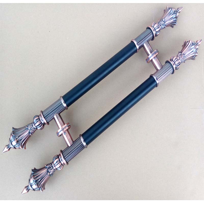 European style art big handle antique copper matte black handle stainless steel glass door handle luxury villa hotel door handle