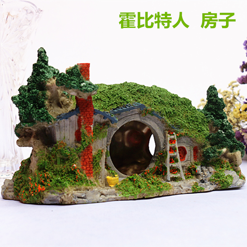 Fish Tank Fake Mountain House Decoration Building View Package Aquarium Pendulum resin Handicraft Imitation Fish shelter from the room