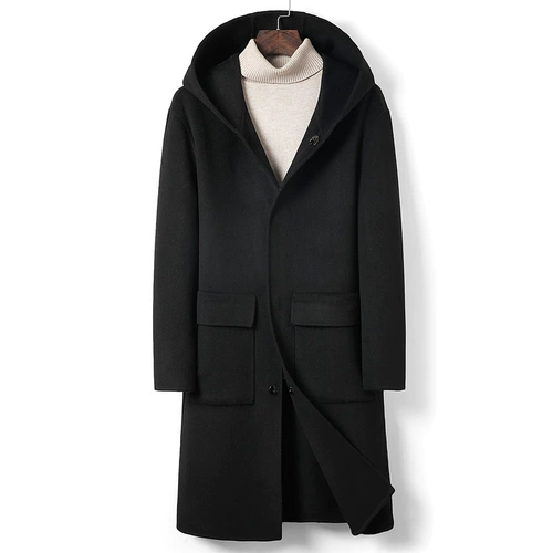 Шерстяная демисезонная двусторонная кашемировая длинная толстовка с капюшоном для мальчиков, шерстяное пальто, коллекция 2021, средней длины