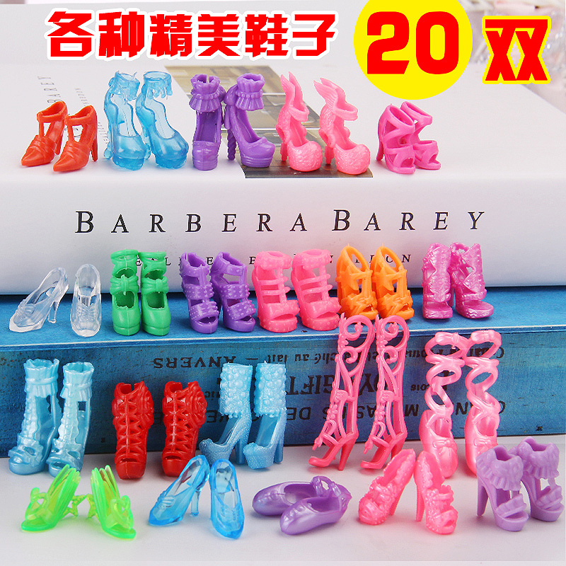 Giày búp bê Barbie giày cao gót pha lê Giày đế bằng phụ kiện với phụ kiện 10 hoặc 20 đôi túi bê barbie