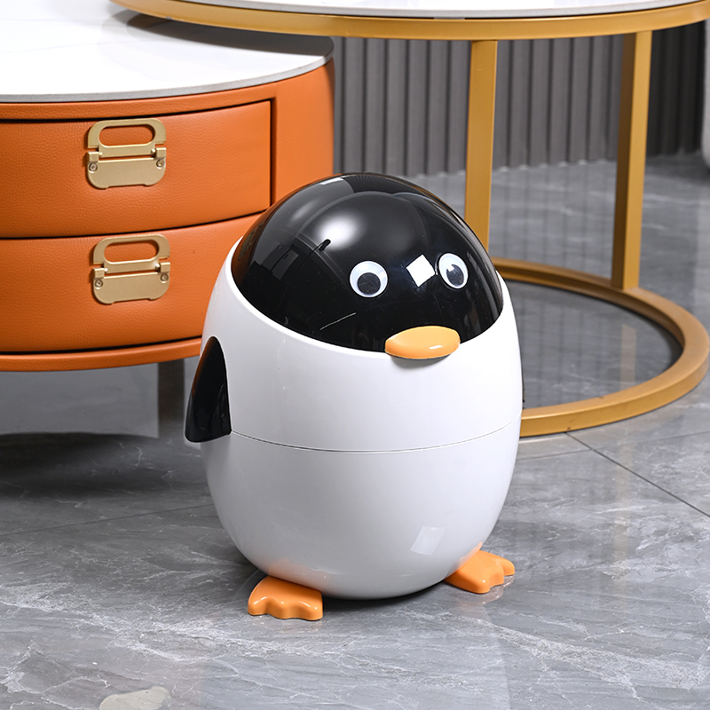 Trash Can for Home Use 2025 New Model Creative Cartoon Penguin Large Capacity Bedroom Children's Room Bathroom Toilet with Lid