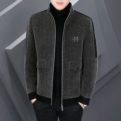 ເສື້ອຂົນແກະຜູ້ຊາຍດູໃບໄມ້ລົ່ນແລະລະດູຫນາວສັ້ນ mink velvet ເທິງໃຫມ່ 2024 ຮູບແບບຮ້ອນ stand collar woolen jacket