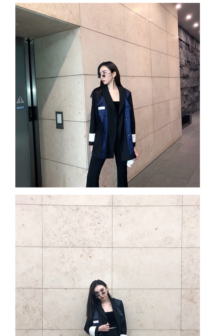 Sonkeii 2018 mùa thu mới K1m & k1 chống mặc màu xanh hải quân khâu blazer đen thoi trang cong so
