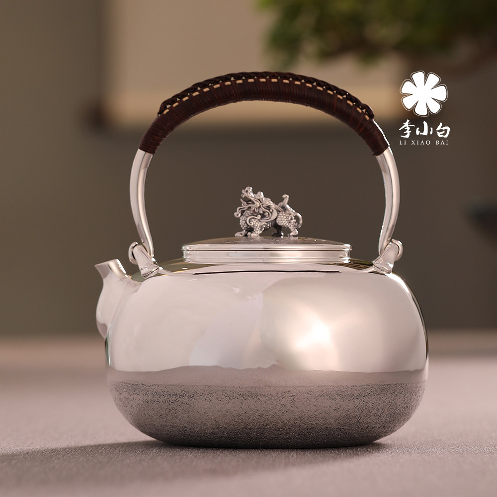 Li Xiaobai Silver Pot Pure Handmade 9999 Sterling Silver Pot Pure Handmade Burning Mercury Pot Kirin Pot