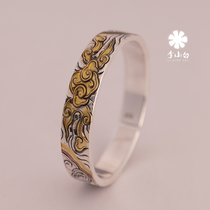 Li Xiaobai pure silver bracelet pure handmade pure silver 9999 master chisel-engraved bracelet