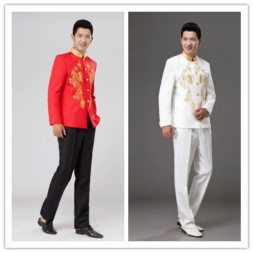 New style Zhongshan suit Republic of China youth dress embroidered dragon stand collar suit host emcee singer perform stage costume
