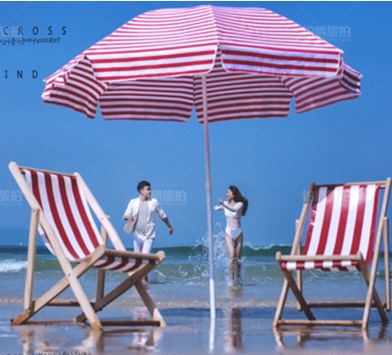 Red, White, and Blue Striped Beach Umbrella, Beach Chair, Beach Travel Photography, Wedding Photography, Seaside Outdoor Photography Props Set