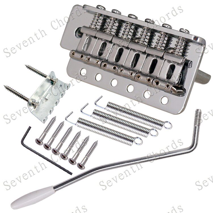 Ein Set 6-Saitiges Vintage Saddle Tremolo Bridge System mit Whammy Bar für E-Gitarre in Chrom – Detail 1