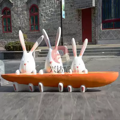 Outdoor large rabbit glass fiber sculpture custom shopping mall sports landscape garden Meichen decoration Stainless steel sculpture