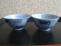 A4142-1 Qing Dynasty blue and white twigs like a small bowl 2 full-quality auspicious rare