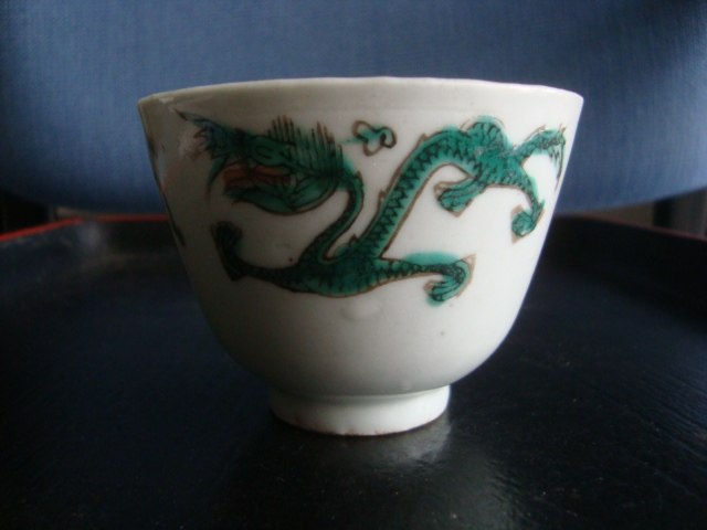 A3695 Qing Dynasty paste colours - fei Longtu small teacup fine porcelain old tea set